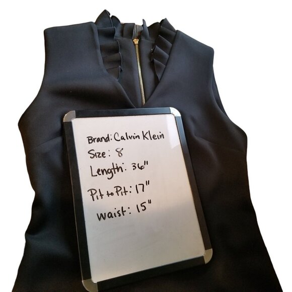 Calvin Klein Sleeveless Dress Black Blouse Size 8 Ruffle Collar Zipper Exposed - Picture 14 of 14